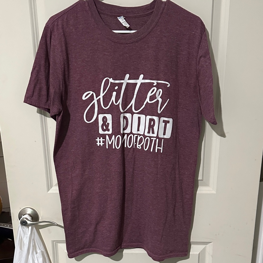 Gildan Maroon Heather "glitter & dirt" Short Sleeve Tee with White Print